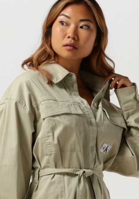 Beige CALVIN KLEIN Midi jurk BADGE BELTED SHIRT DRESS - large