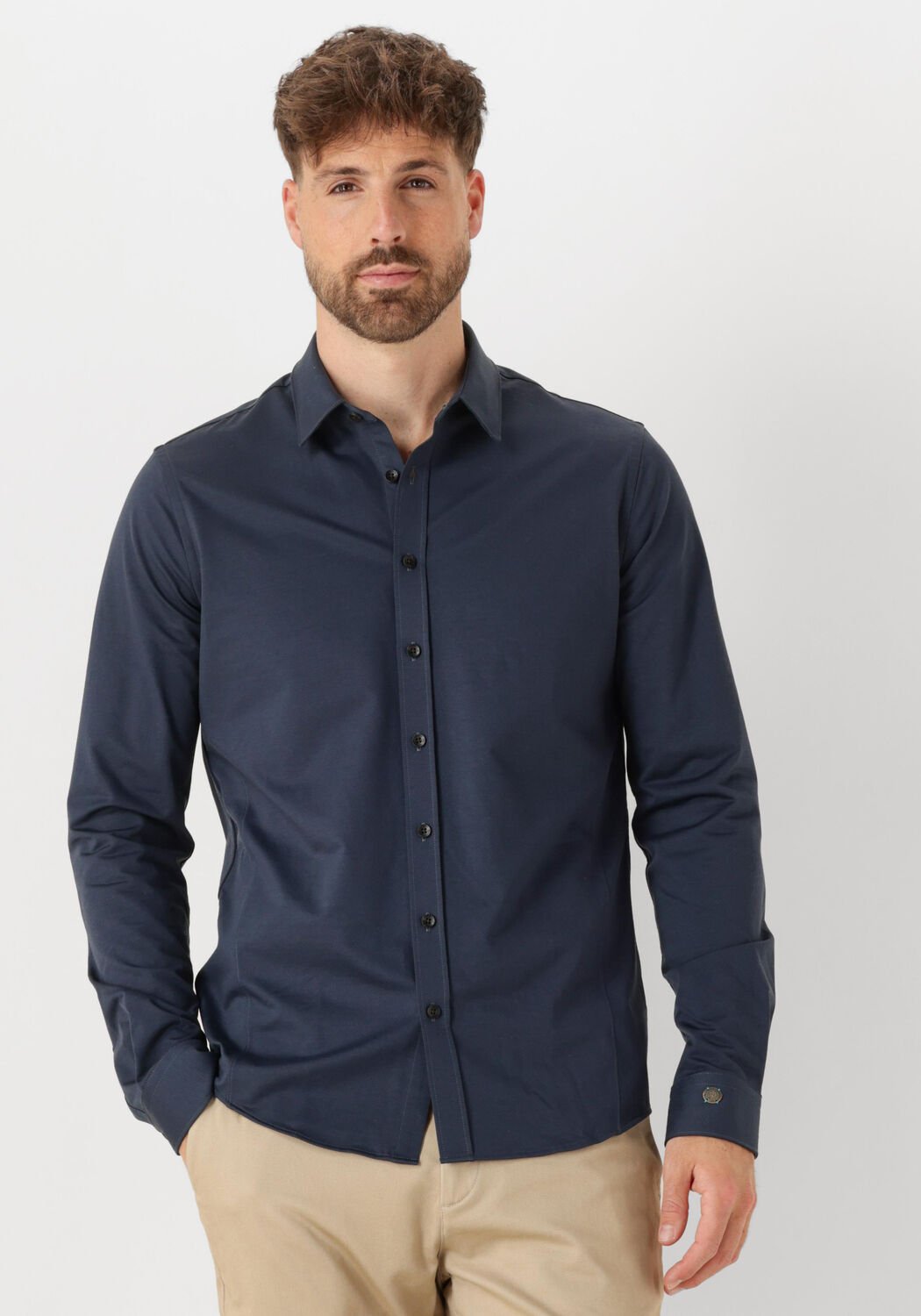 CAST IRON Heren Overhemden Long Sleeve Shirt Twill Jersey 2 Tone Donkerblauw