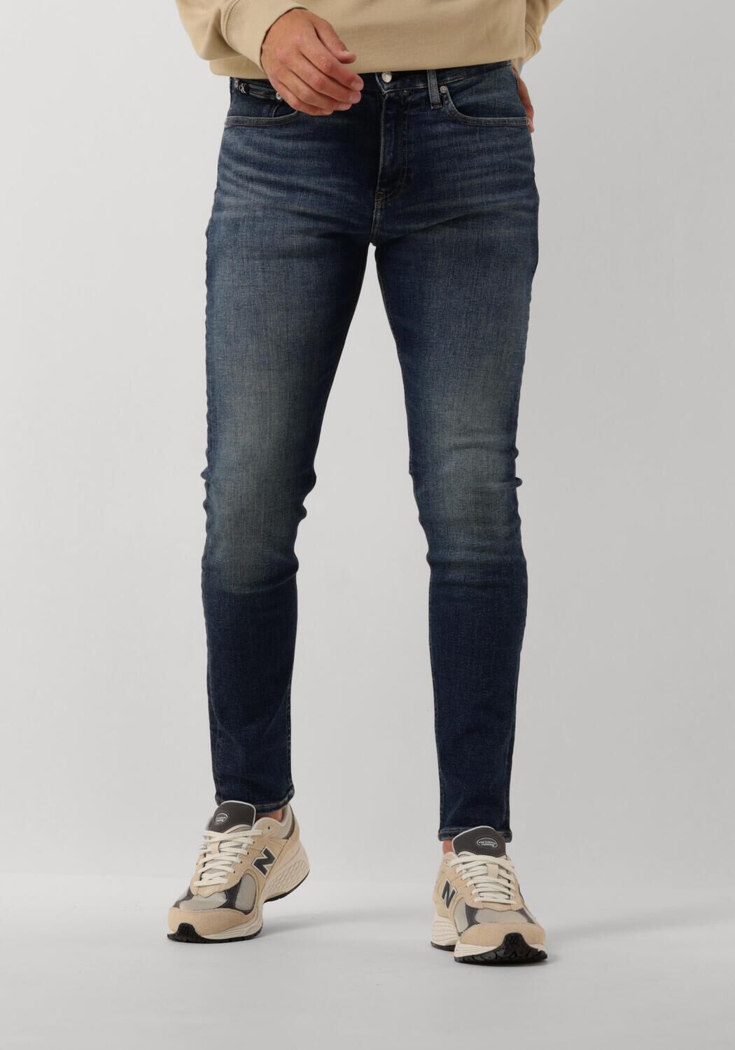 Calvin Klein Jeans Blauwe Effen Heren Jeans Rits Knoopsluiting Blue Heren