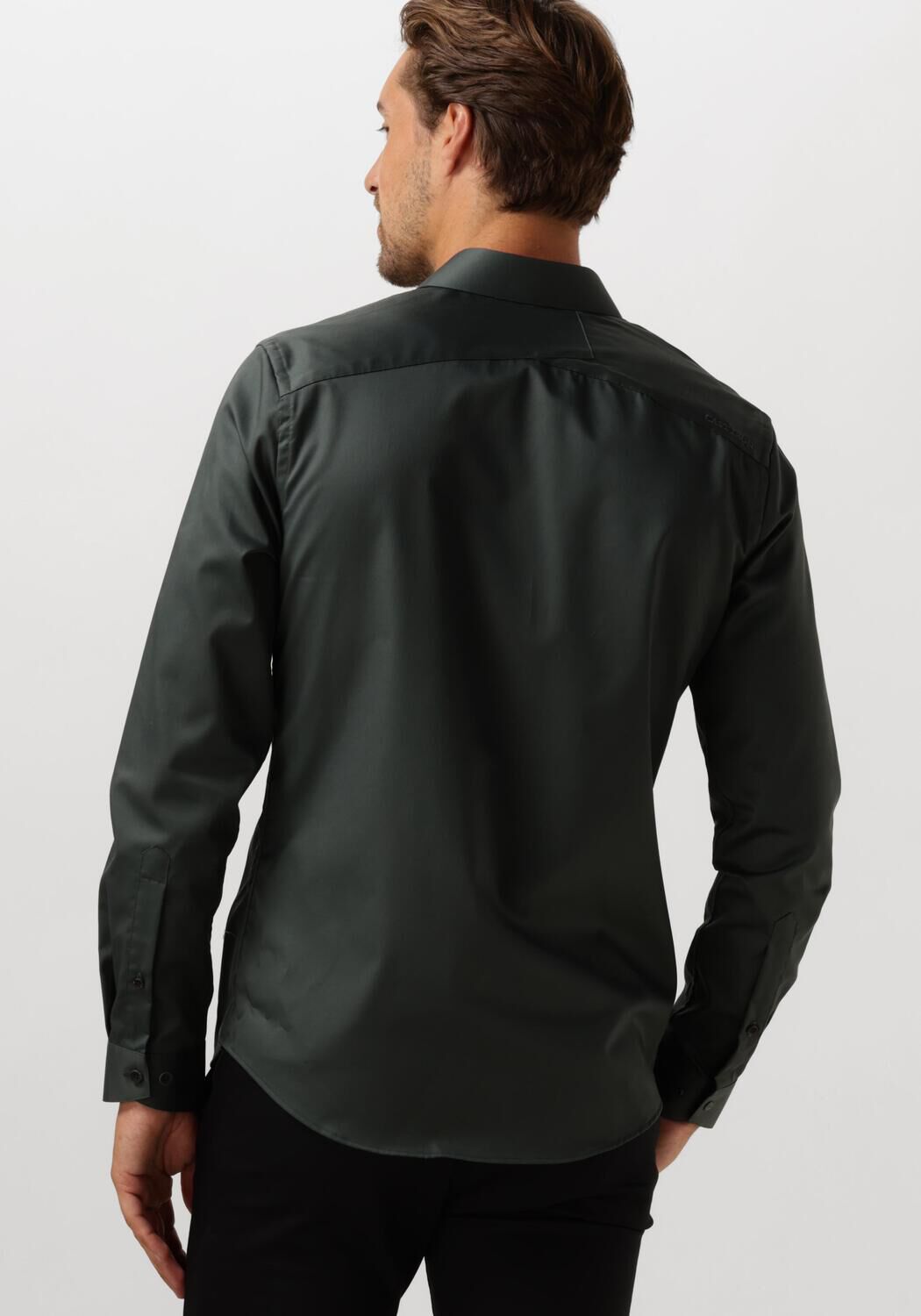 CAST IRON Heren Overhemden Long Sleeve Shirt Ctn Comfort Sateen Groen