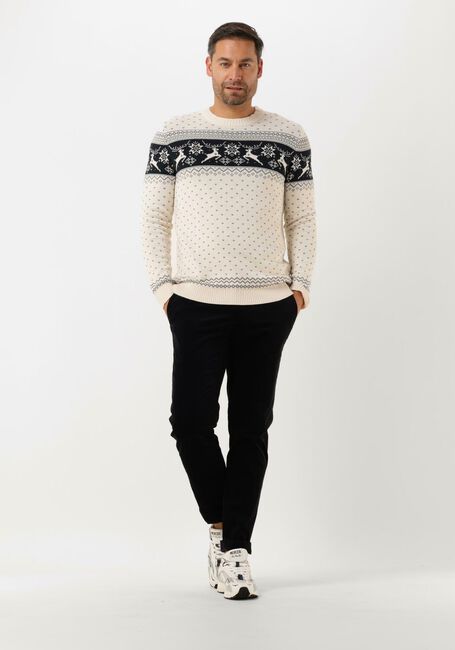 Witte SELECTED MEN Trui SLHNEWDEER LS KNIT CREW NECK W - large