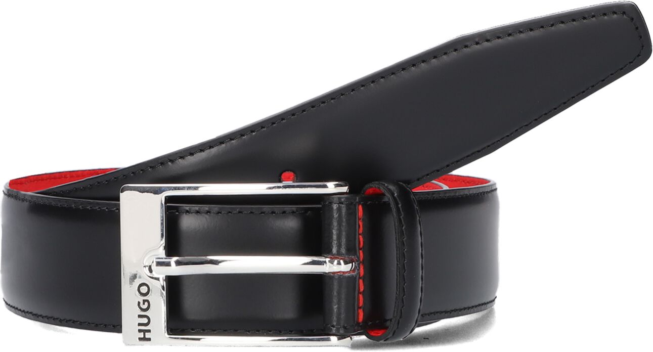 Hugo Boss Zwarte Leren Riem met Rode Accenten Black Heren