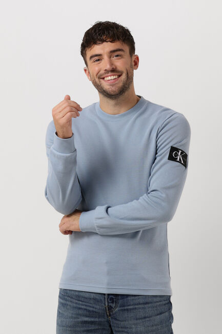 Blauwe CALVIN KLEIN Sweater MONOLOGO BADGE WAFFLE LS TEE - large