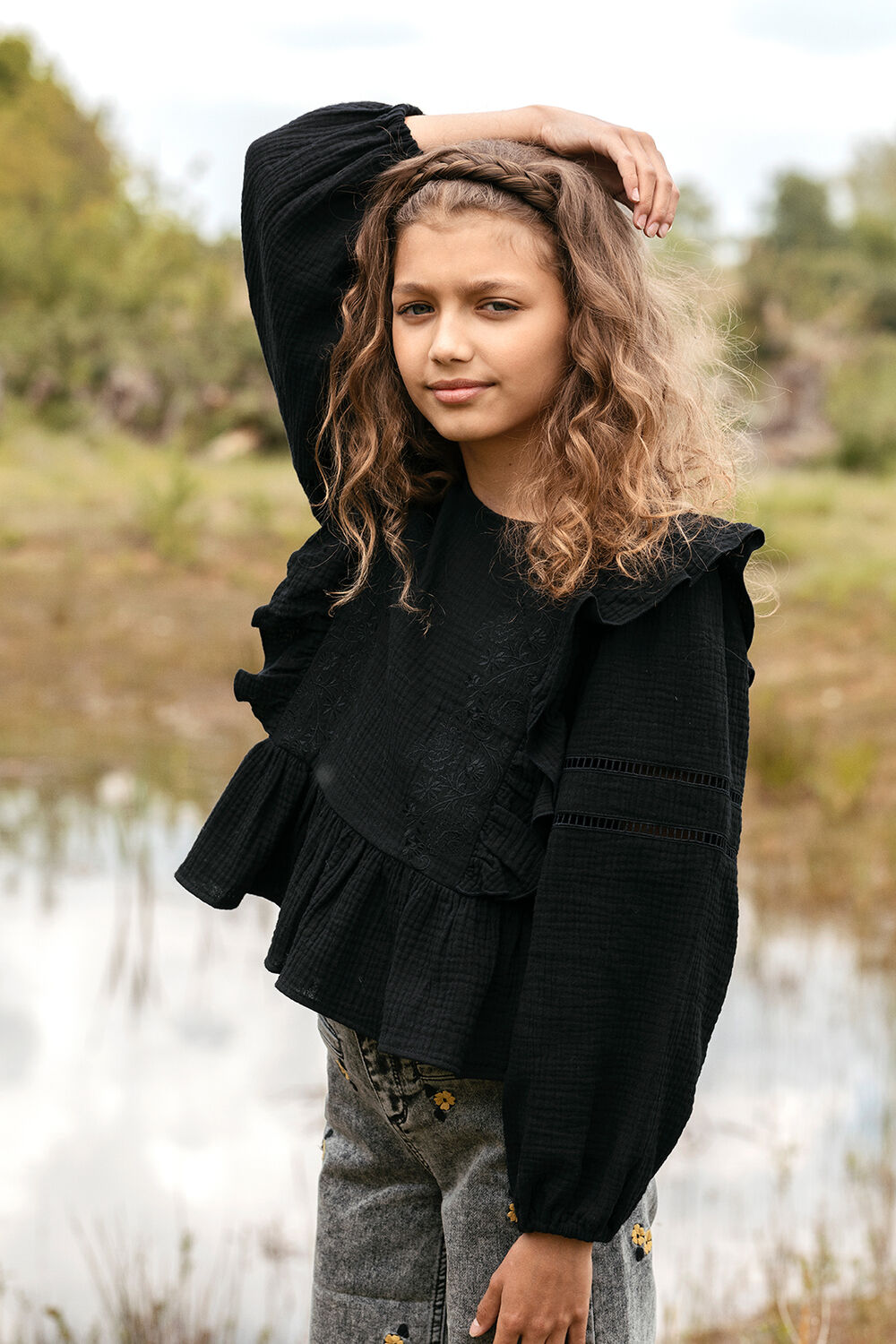 Zwarte LOOXS Blouses 10SIXTEEN MOUSSELINE EMBROIDERY TOP - large