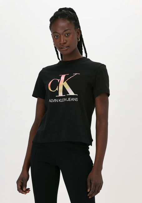 Zwarte CALVIN KLEIN T-shirt SATIN BONDED BLURRED CK TEE - large