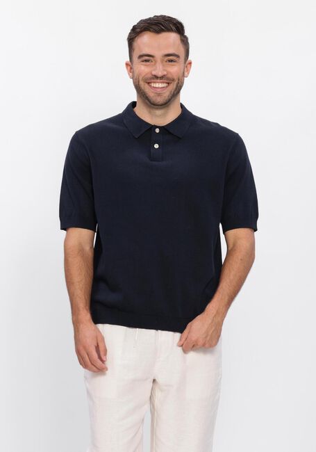 Donkerblauwe FOR&Eacute;T Polo SEA COTTON LINEN SS POLO - large