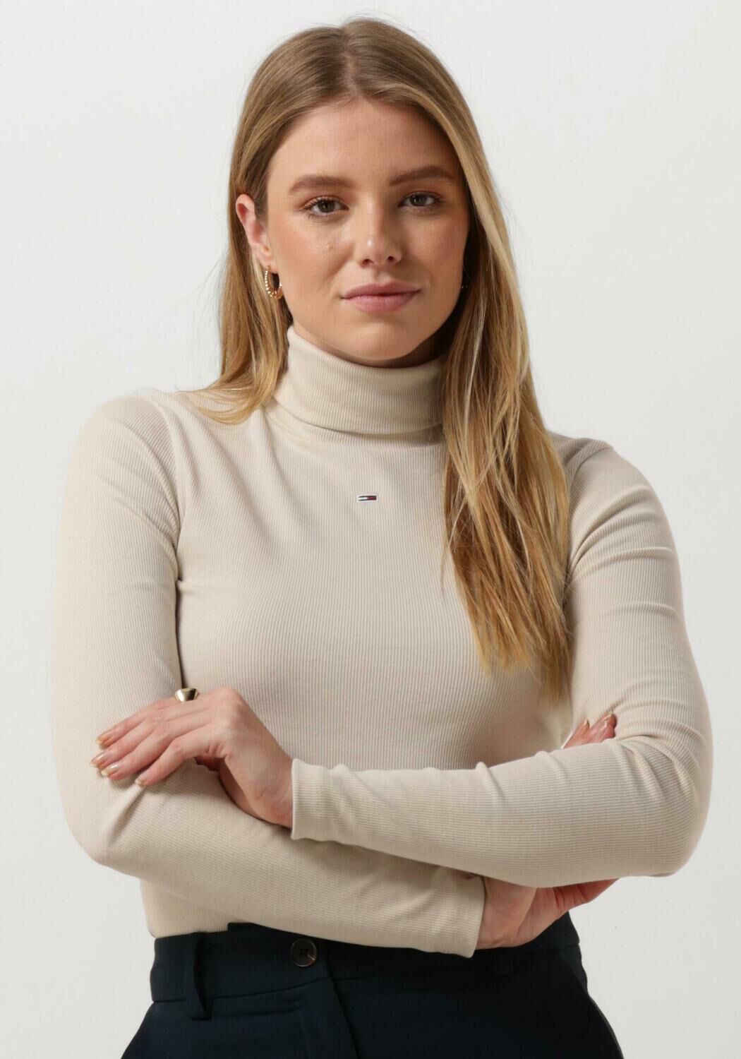 TOMMY JEANS Shirt met staande kraag Essential Rib Shirt Slim Turtelneck Rollkragen Longsleeve