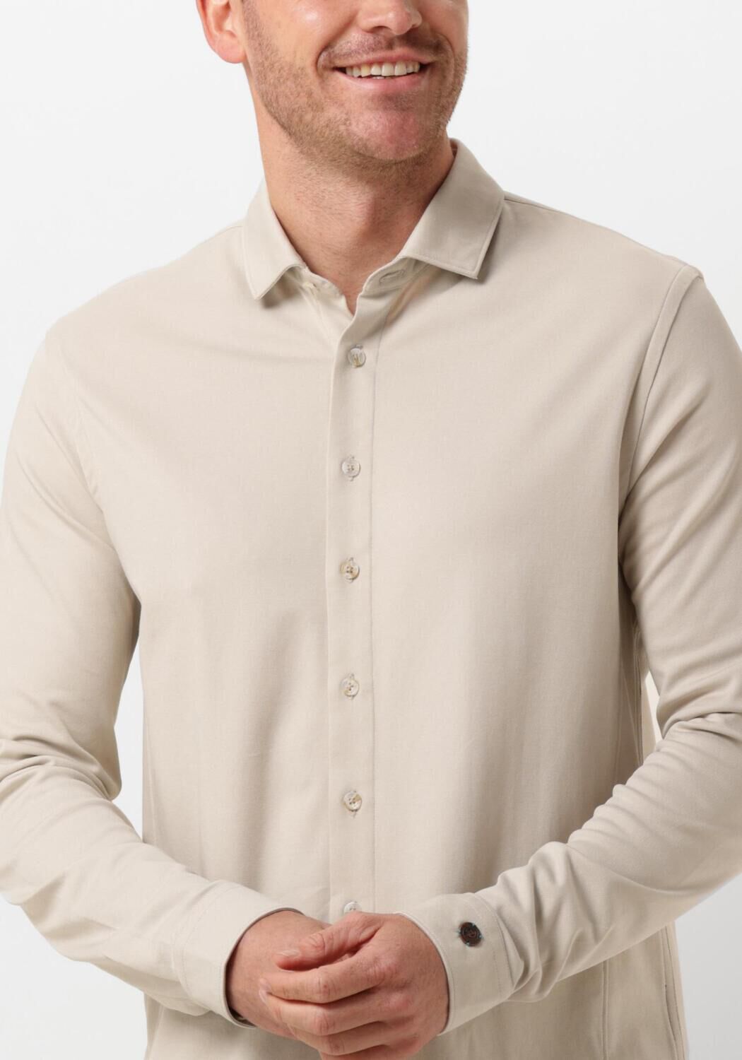 CAST IRON Heren Overhemden Long Sleeve Shirt Cf Tec Tone Interlock Jersey Beige
