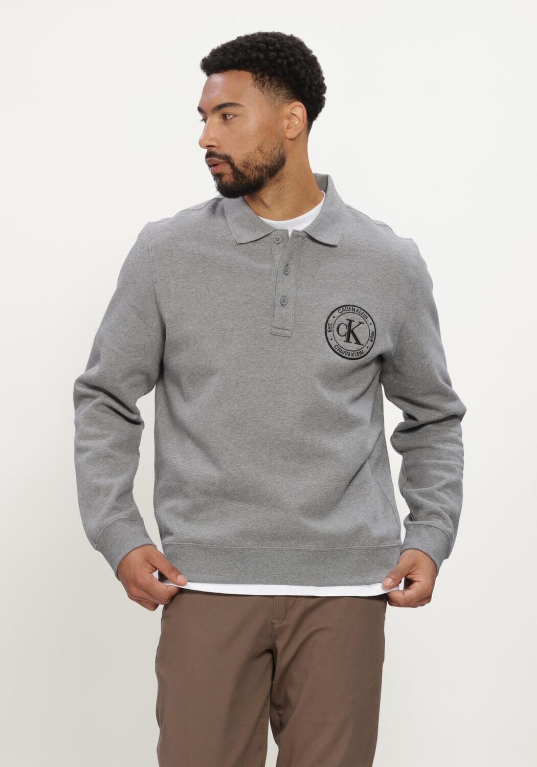Grijze CALVIN KLEIN Polo LS 350TERRY EU GRAPHIC POLO SWEAT - large