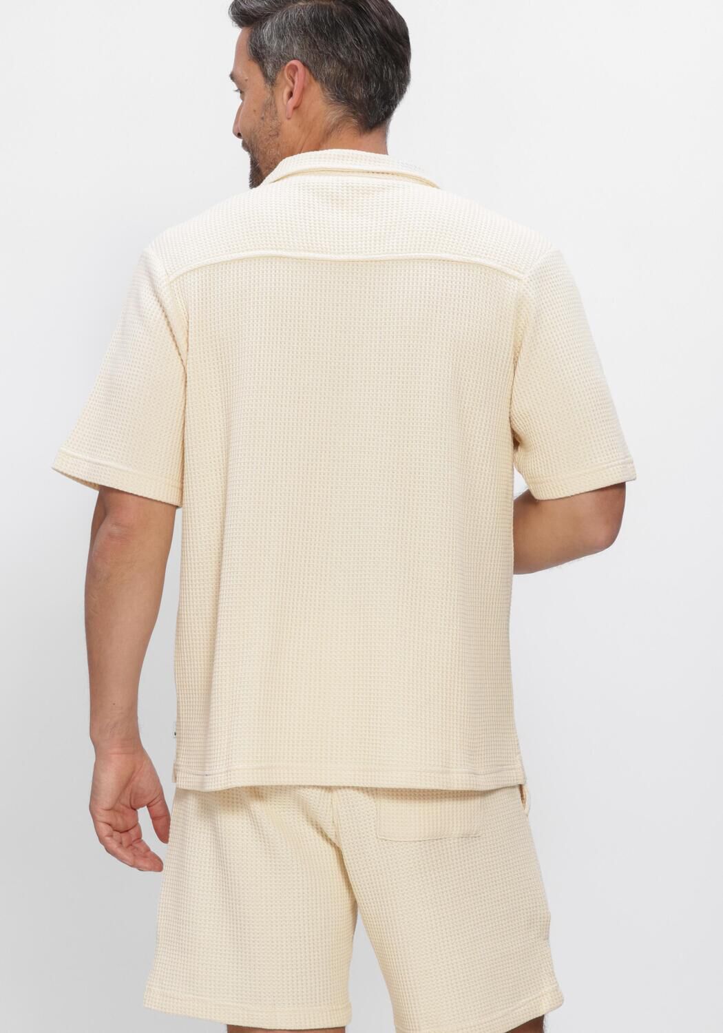 Beige SHIWI Casual overhemd DEAN WAFFLE STRUCTURE SHORTSLEEVE - large