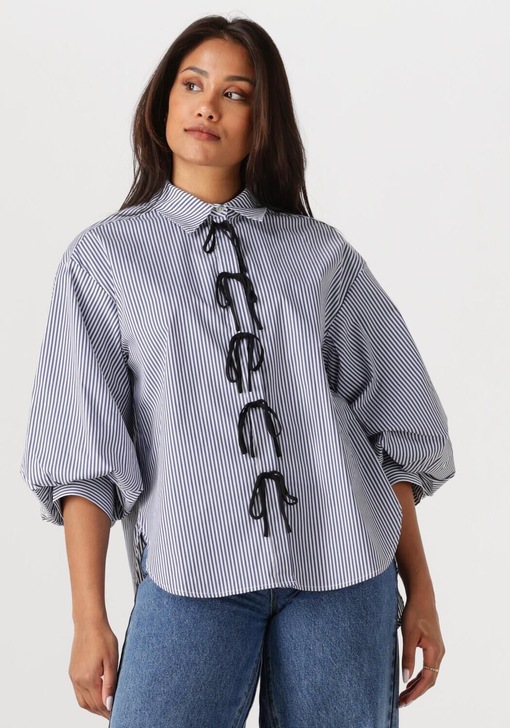 JANSEN AMSTERDAM Dames Blouses Lois Blouse Csb 798 Bowstraps 3 4 Sleeve Wide Fit Blauw