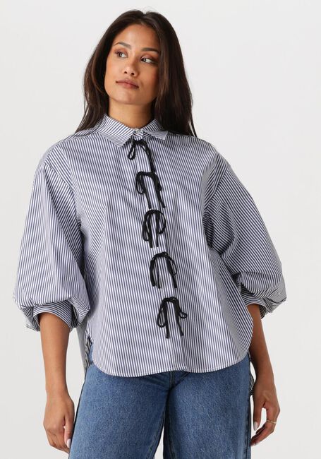 Blauwe JANSEN AMSTERDAM Blouses LOIS BLOUSE CSB 798 BOWSTRAPS 3/4 SLEEVE WIDE FIT - large