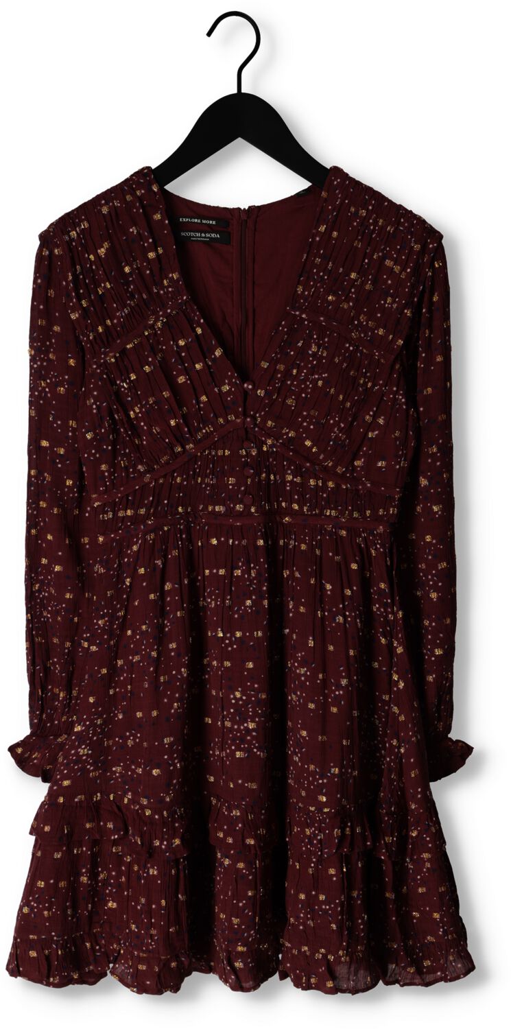 Scotch & Soda Dames Jurken Long Sleeved Lurex Jacquard Ruffle Dress With V-neck - Rood, foto 2