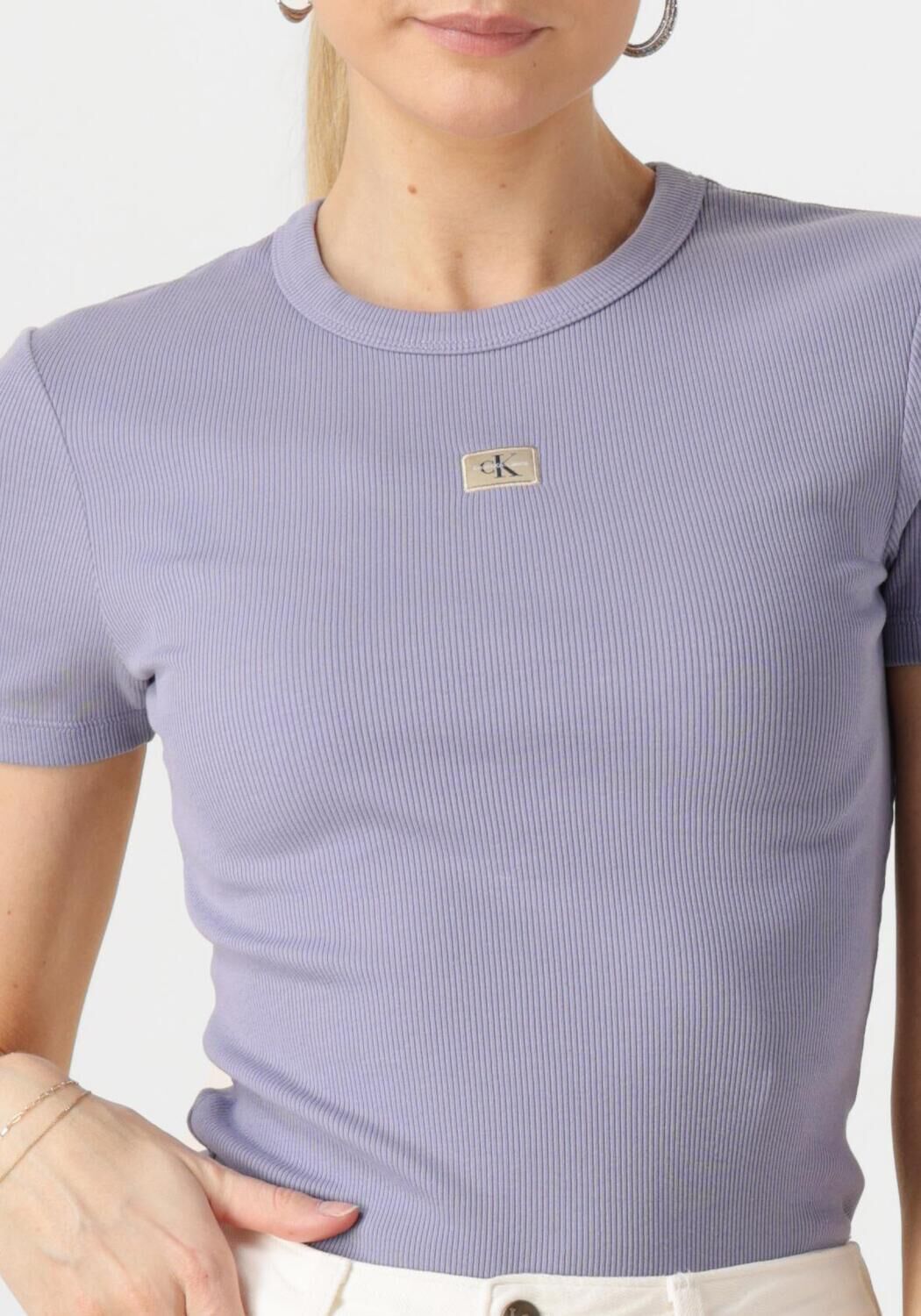 CALVIN KLEIN Dames Tops & T-shirts Washed Woven Label Rib Fit Tee Lila