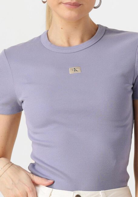 Lila CALVIN KLEIN T-shirt WASHED WOVEN LABEL RIB FIT TEE - large