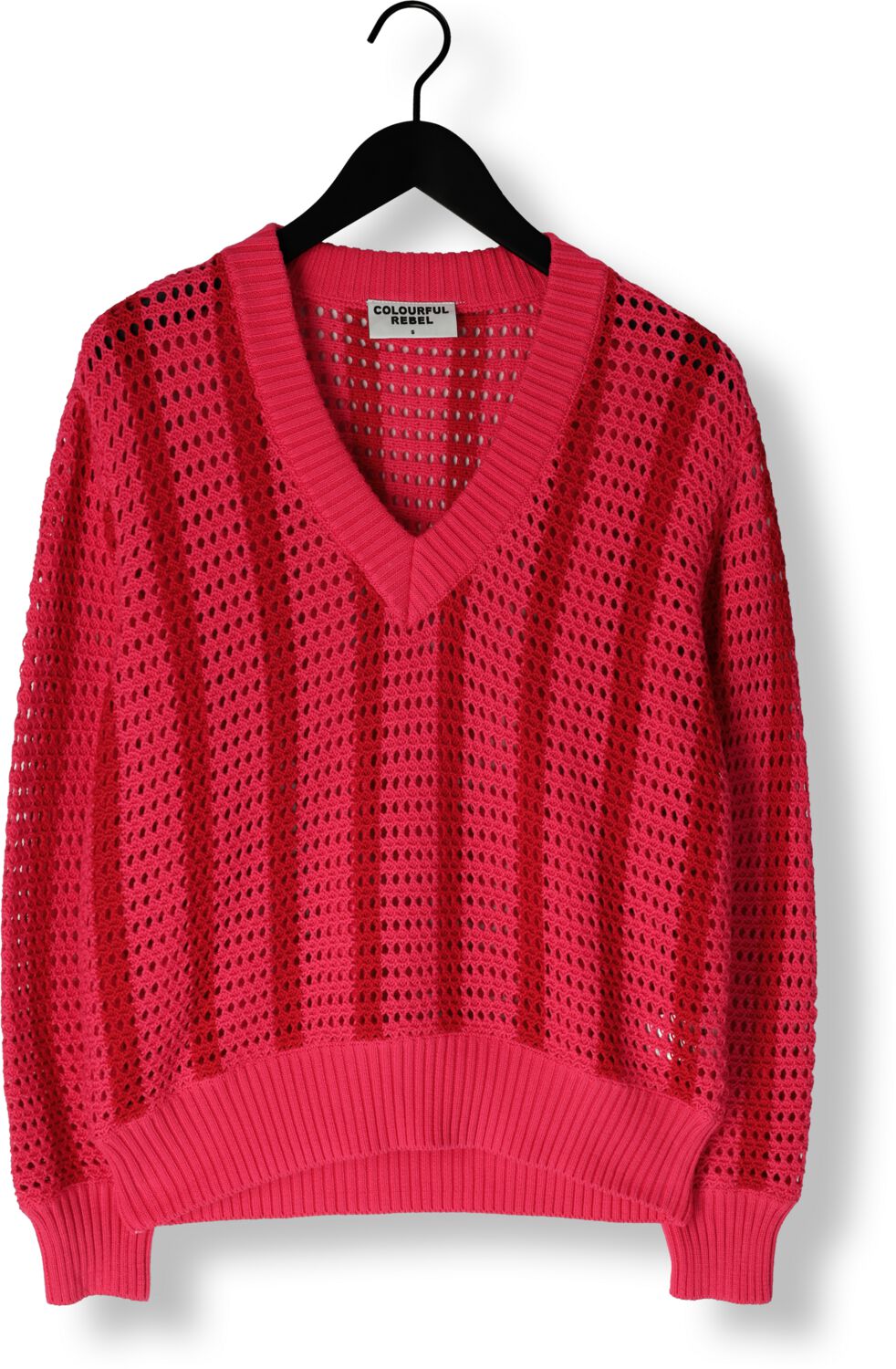 COLOURFUL REBEL Dames Truien & Vesten Lizza Crochet Stripe V-neck Sweater Rood