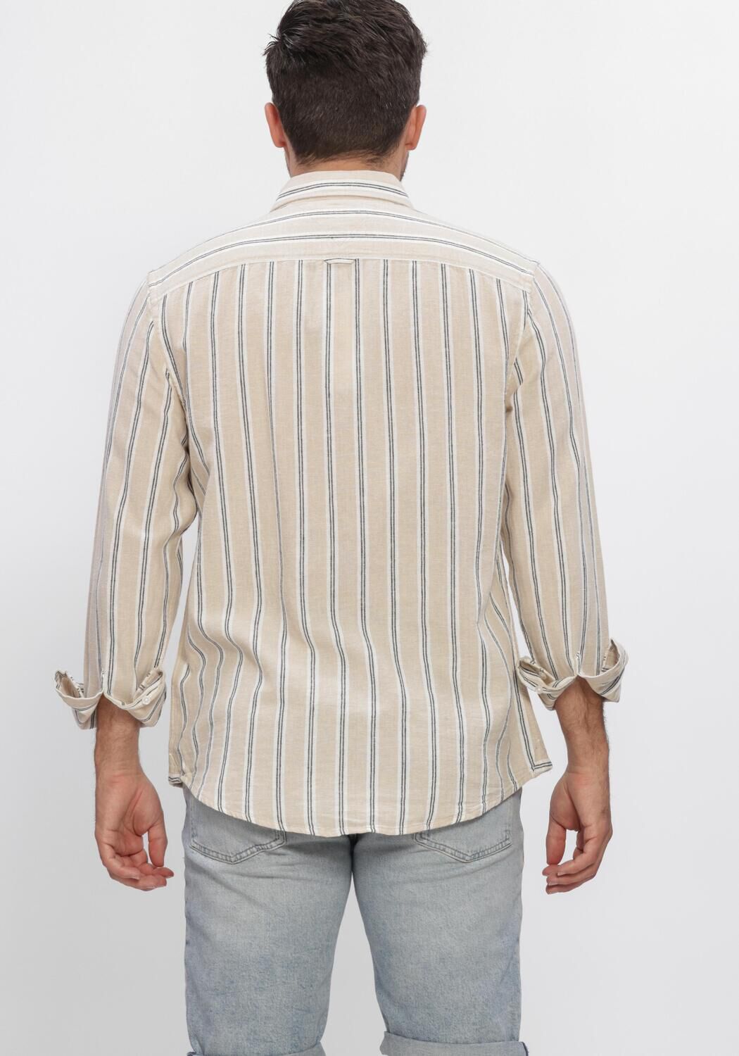 Beige TOMMY JEANS Casual overhemd TJM REG LINEN MX STRP SHIRT EXT - large