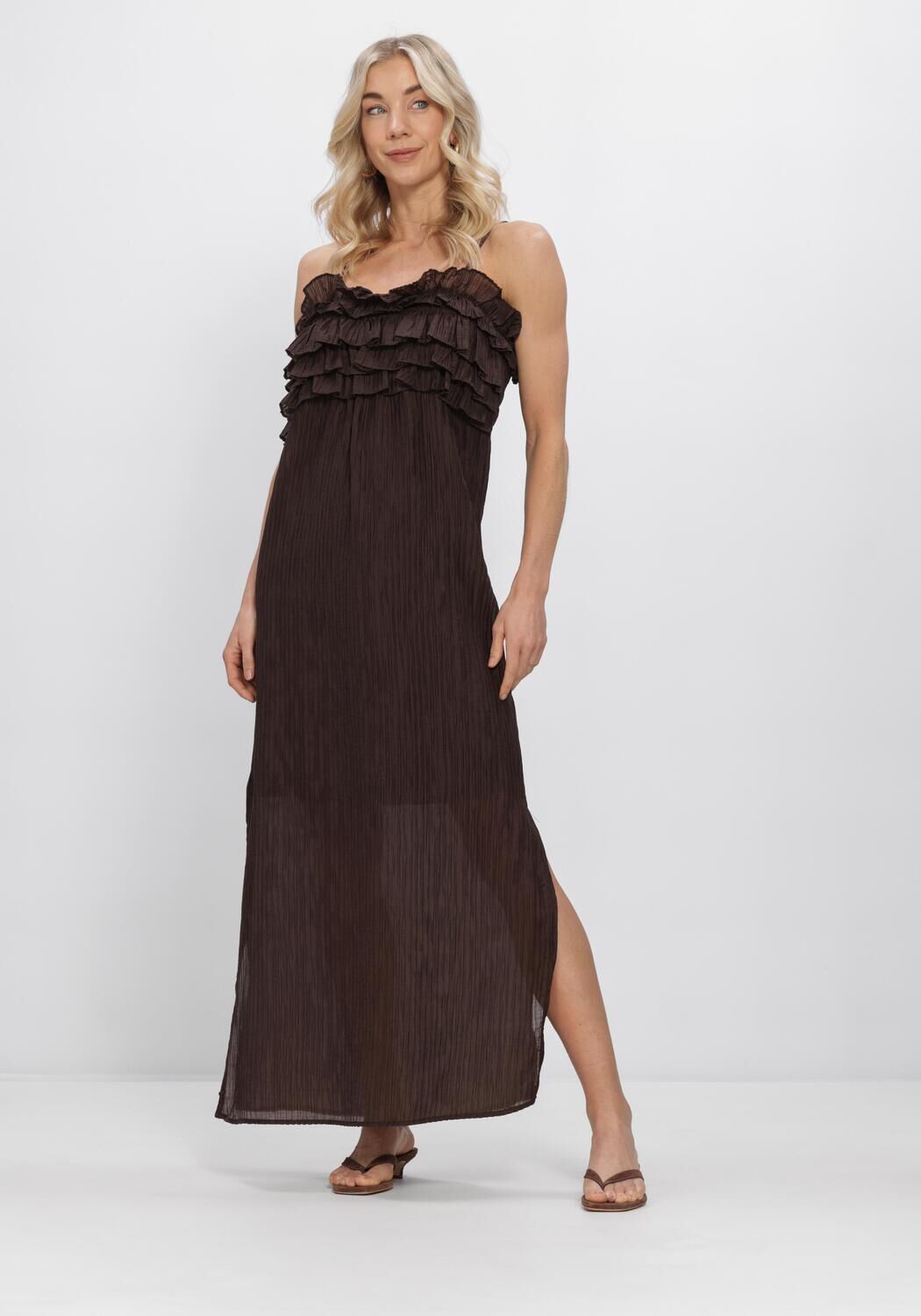 Bruine OBJECT Maxi jurk OBJLYNE S/L RE LONG DRESS - large