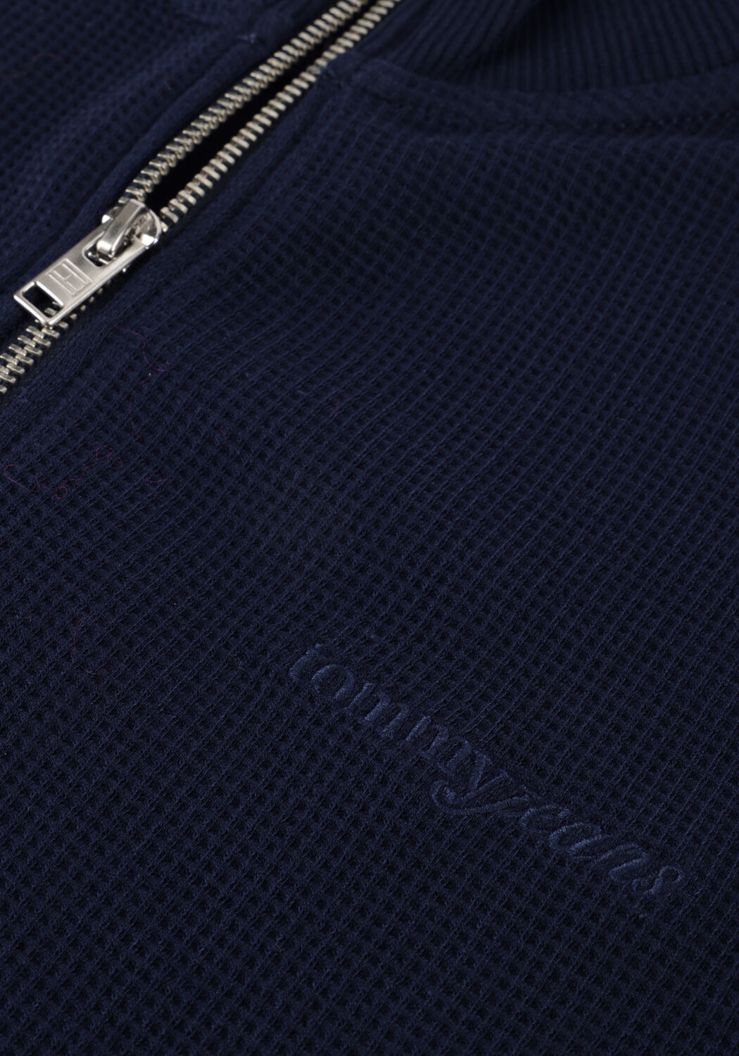 Donkerblauwe TOMMY JEANS Trui TJM RLX WAFFLE SCRIPT QRTR ZIP - large