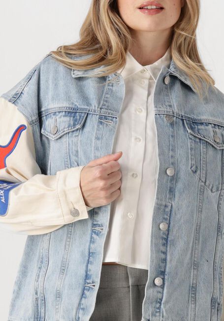 Blauwe ALIX THE LABEL Spijkerjas LADIES WOVEN MIXED SLEEVES DENIM JACKET - large