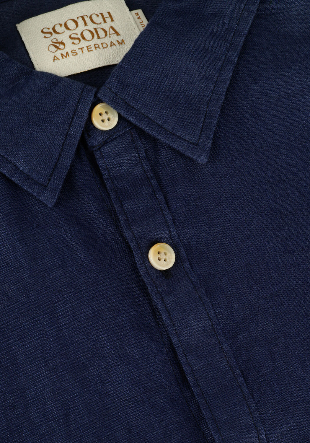 Donkerblauwe SCOTCH & SODA Casual overhemd REGULAR-FIT LINEN SHIRT WITH SLEEVE ROLL-UP - large