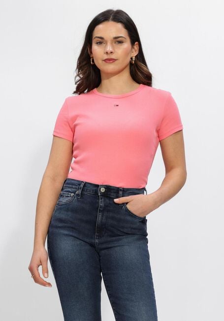 Roze TOMMY JEANS T-shirt TJW SLIM ESSENTIAL RIB SS EXT - large