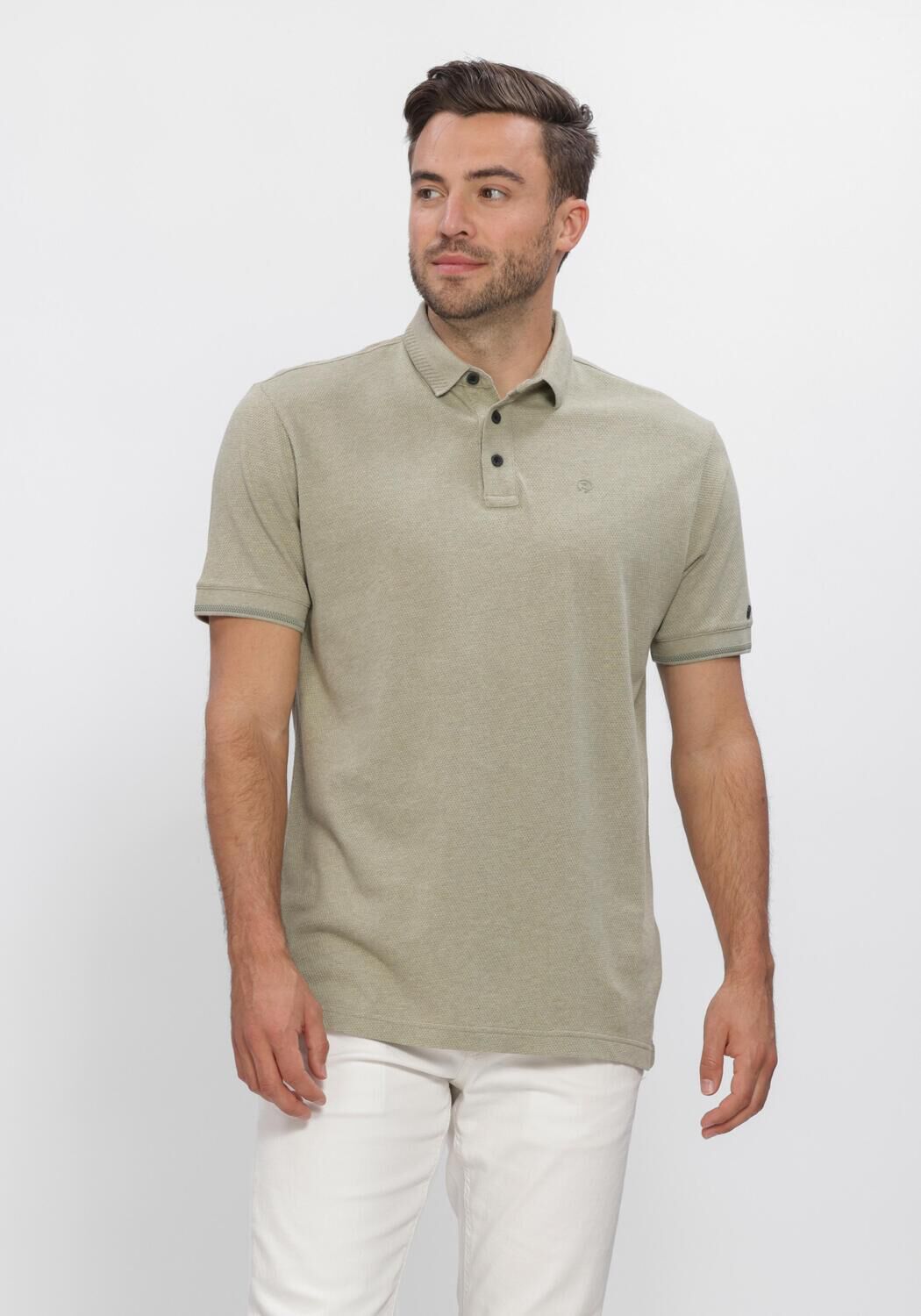 Khaki CAST IRON Polo SHORT SLEEVE POLO SLIM FIT POPCORN JERSEY MELANGE - large