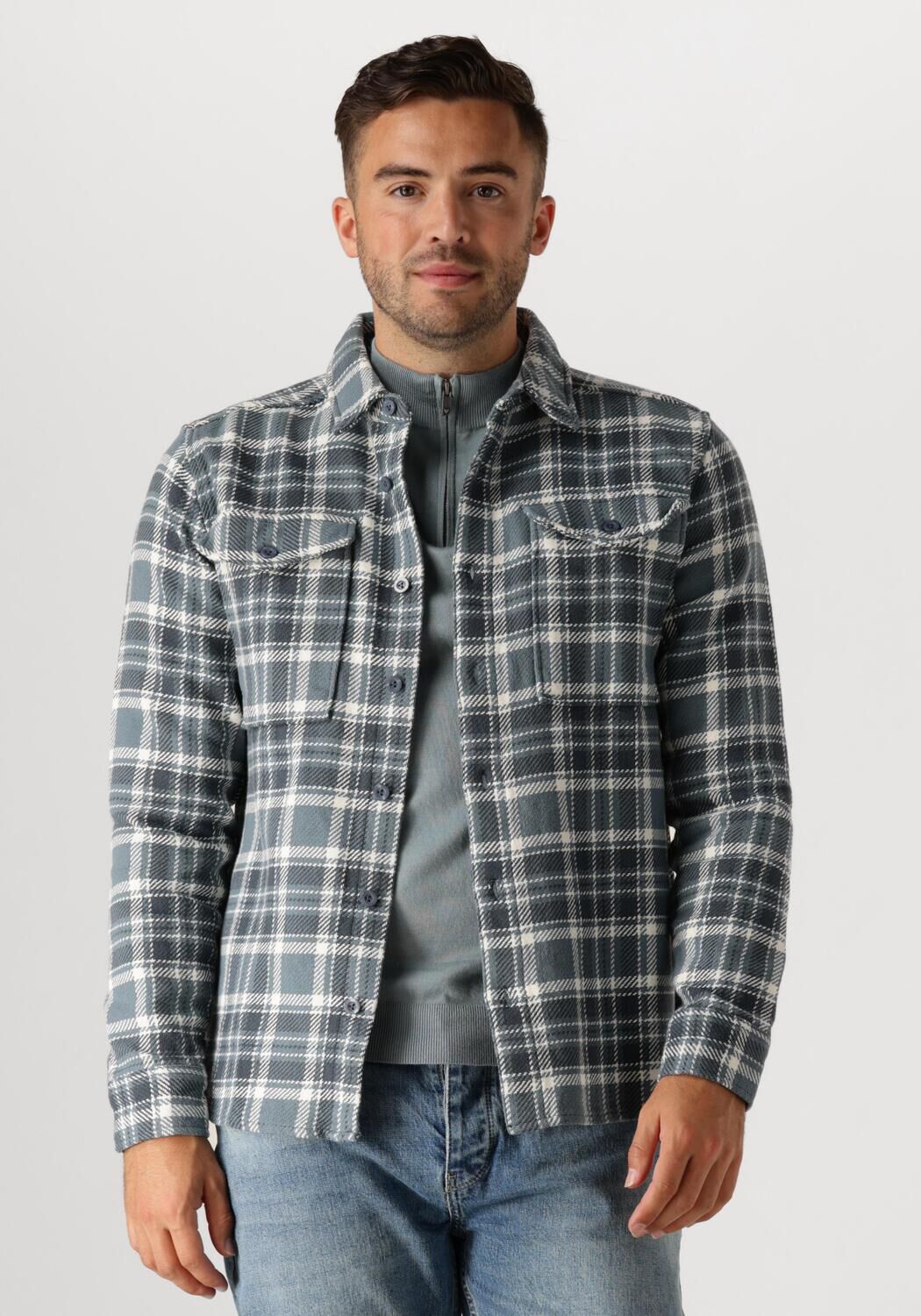 Pure Path Blauw Regular Fit Overshirt voor Mannen Blue Heren