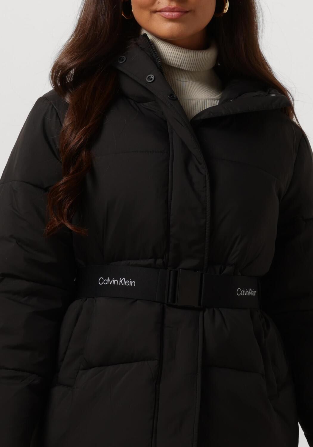 CALVIN KLEIN Dames Jassen Logo Belt Short Puffer Zwart