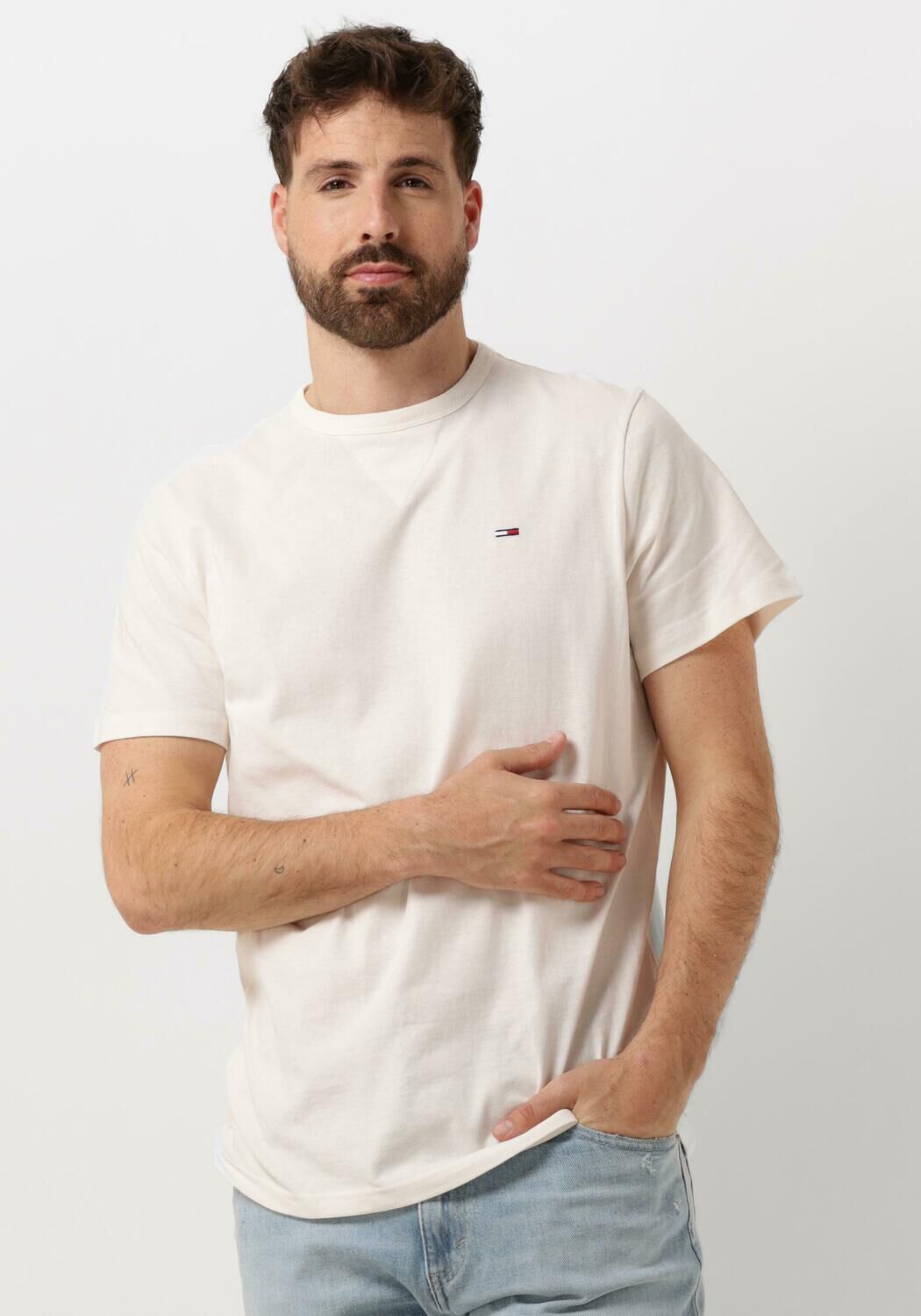 TOMMY JEANS Heren Polo's & T-shirts Tjm Slim Rib Detail Tee Wit