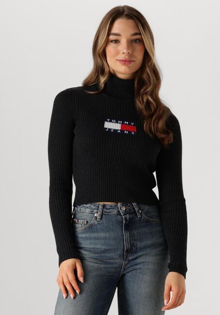 Zwarte TOMMY JEANS Coltrui TJW MELANGE TRTLNCK FLAG SWEATER - large