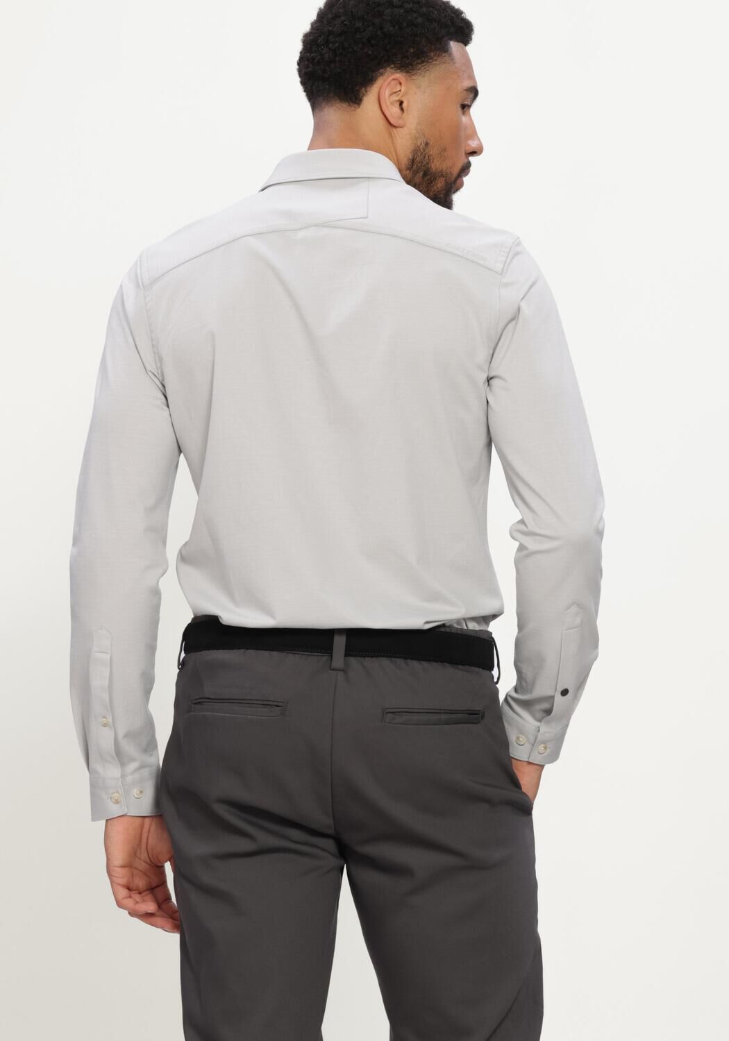 Lichtgrijze CAST IRON Klassiek overhemd LONG SLEEVE SHIRT TWILL JERSEY - large