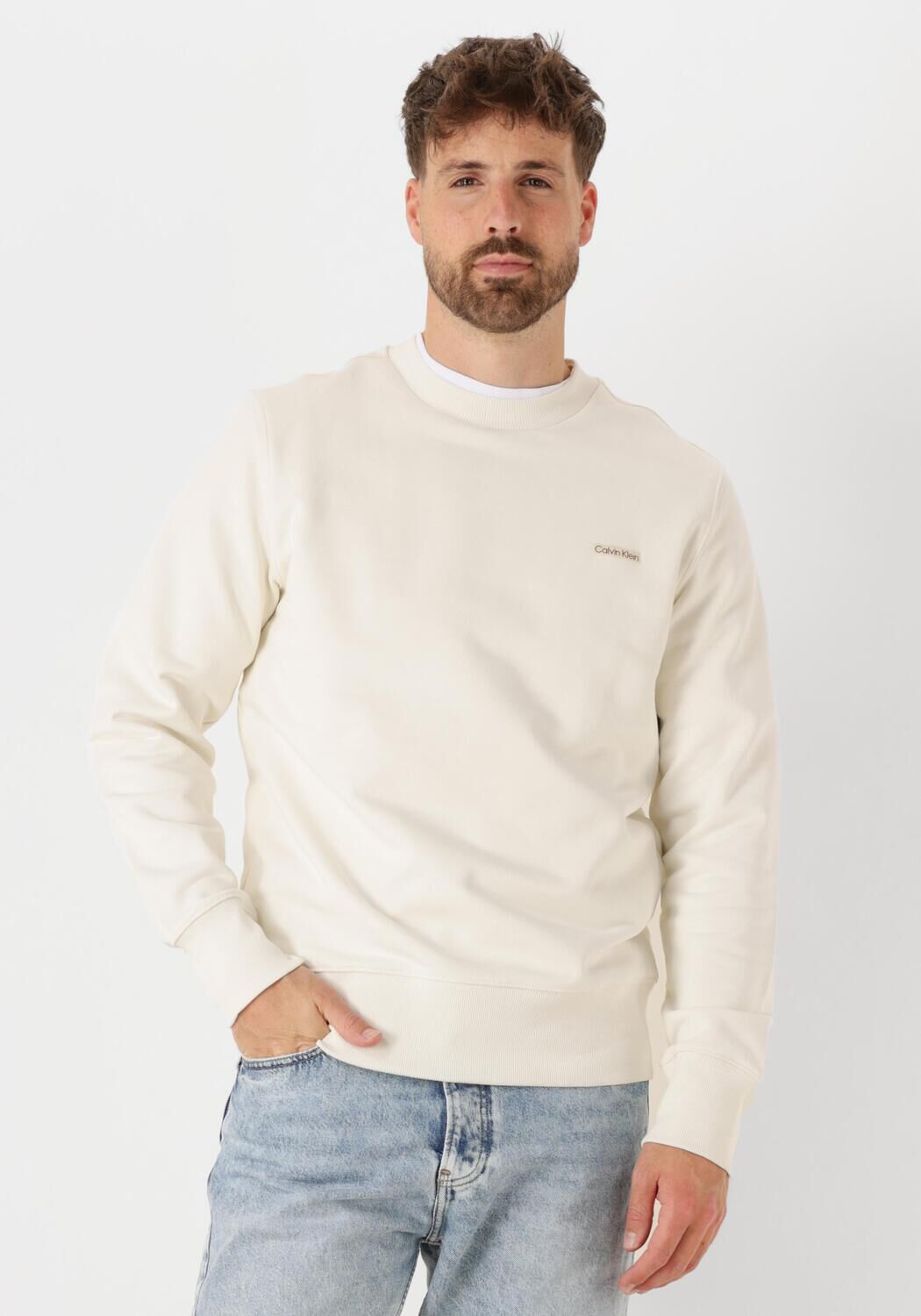 CALVIN KLEIN Heren Truien & Vesten Label Crew Neck Ecru