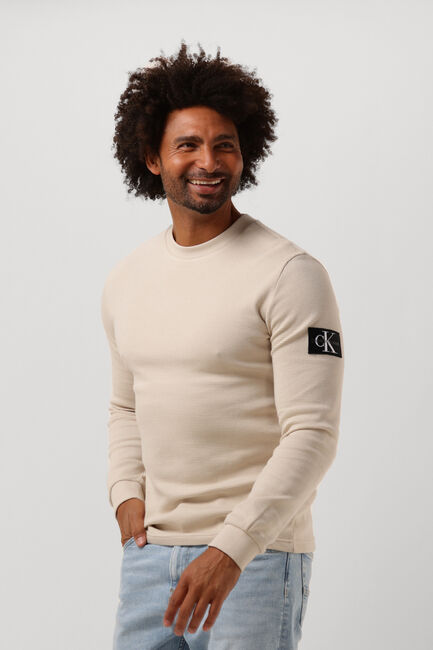 Beige CALVIN KLEIN Sweater MONOLOGO BADGE WAFFLE LS TEE - large