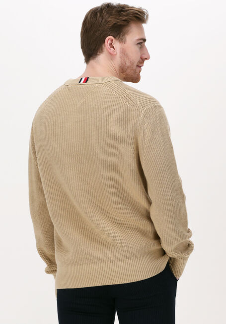 Camel TOMMY HILFIGER Trui RIB TEXTURE CREW NECK - large