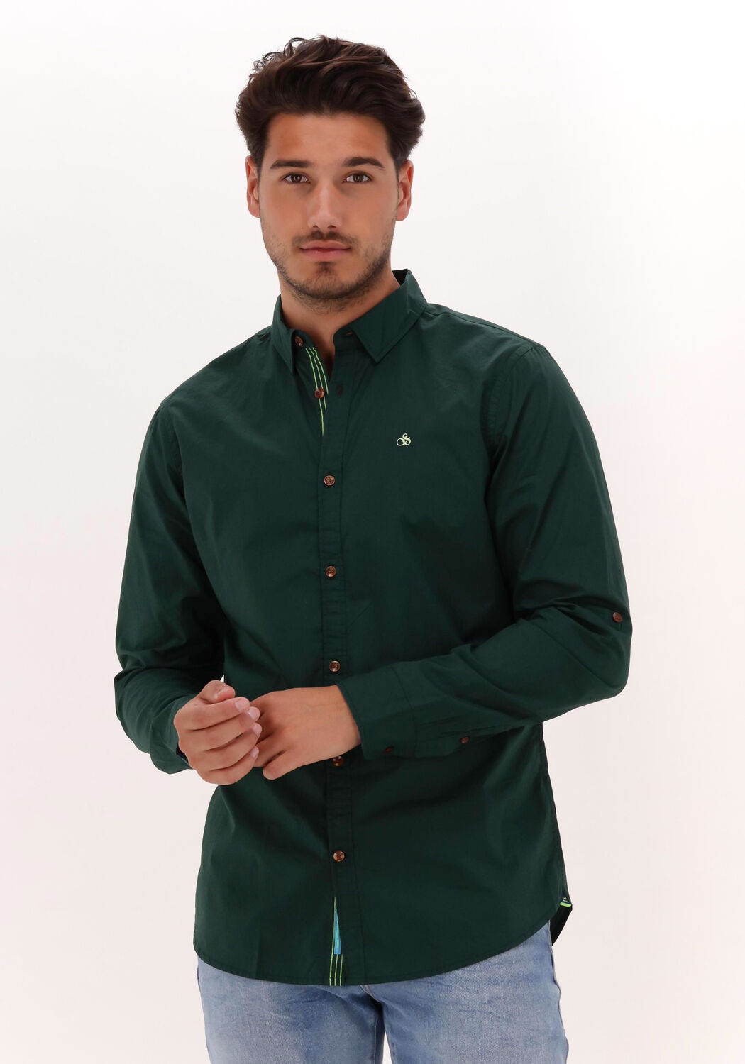 groene scotch soda casual overhemd slim fit contrast trimmed poplin shirt