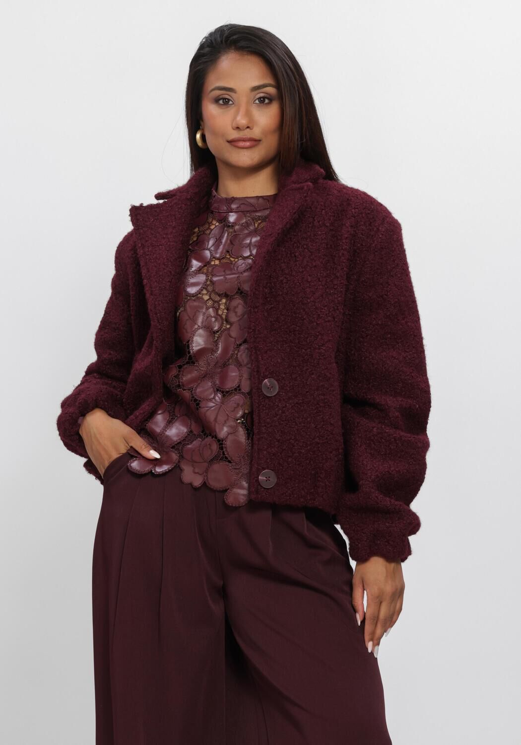 Bordeaux NUKUS Teddy jas MADELIN JACKET BOUCLE - large