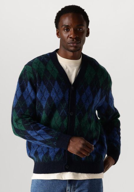 Donkerblauwe SELECTED HOMME Vest SLHRAI LS KNIT RELAXED ARGYLE CARDIGAN - large