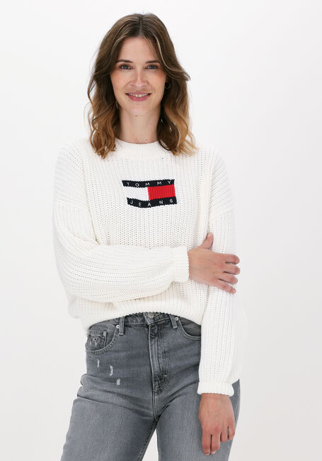 Witte TOMMY JEANS Trui TJW CENTER FLAG SWEATER - large