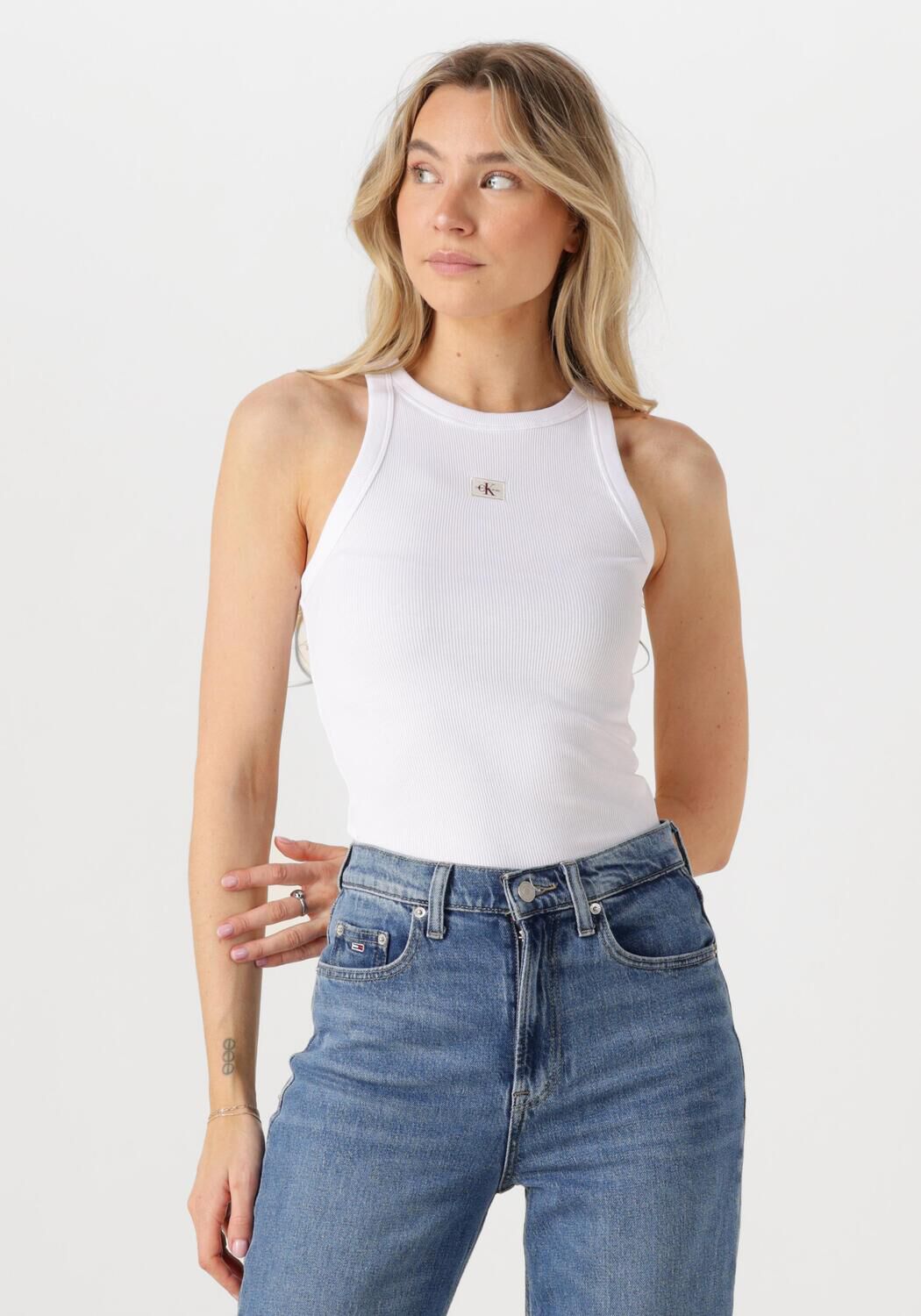CALVIN KLEIN Dames Tops & T-shirts Woven Label Rib Tank Top Wit