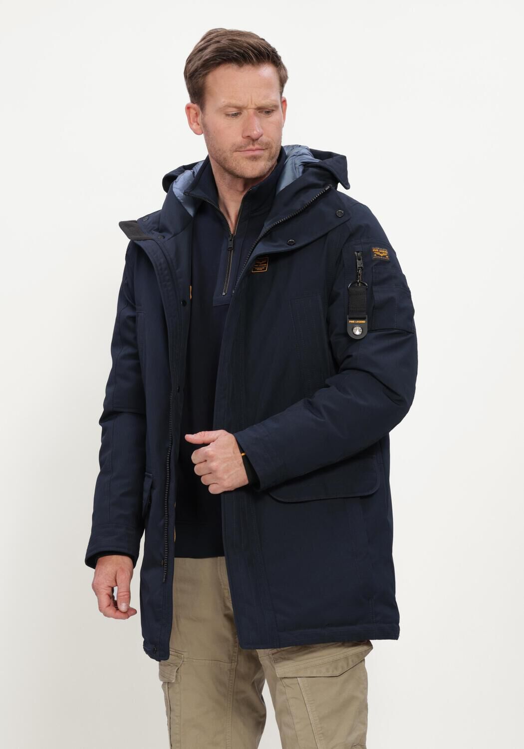 Donkerblauwe PME LEGEND Gewatteerde jas SEMI LONG JACKET ROCK-PACK - large