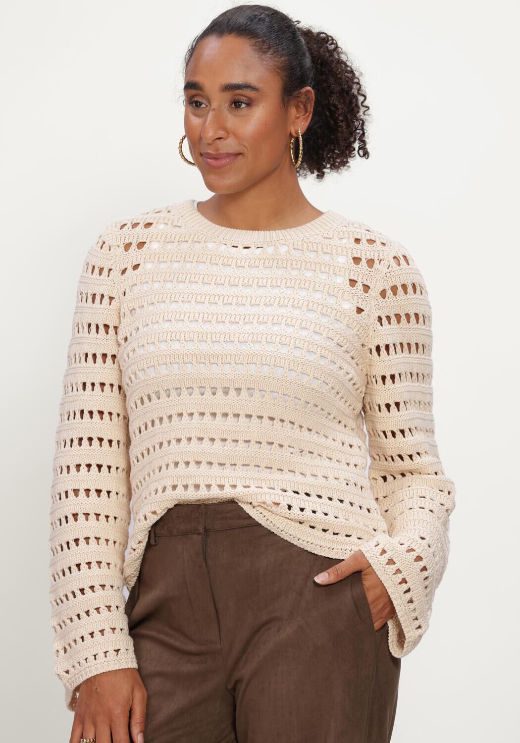 Beige MODSTR&Ouml;M Trui KOLBYMD O-NECK - large