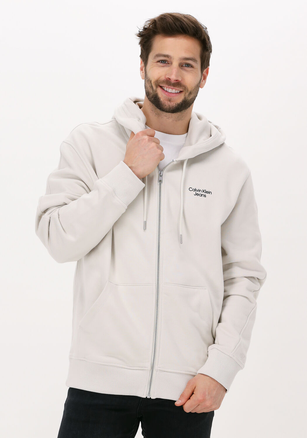 Beige CALVIN KLEIN Vesten STACKED LOGO ZIP-THROUGH | Omoda