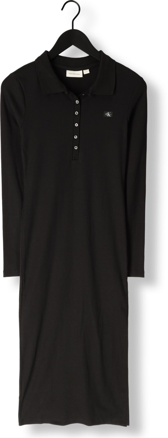 CALVIN KLEIN Dames Jurken Woven Label Rib Polo Ls Dress Zwart
