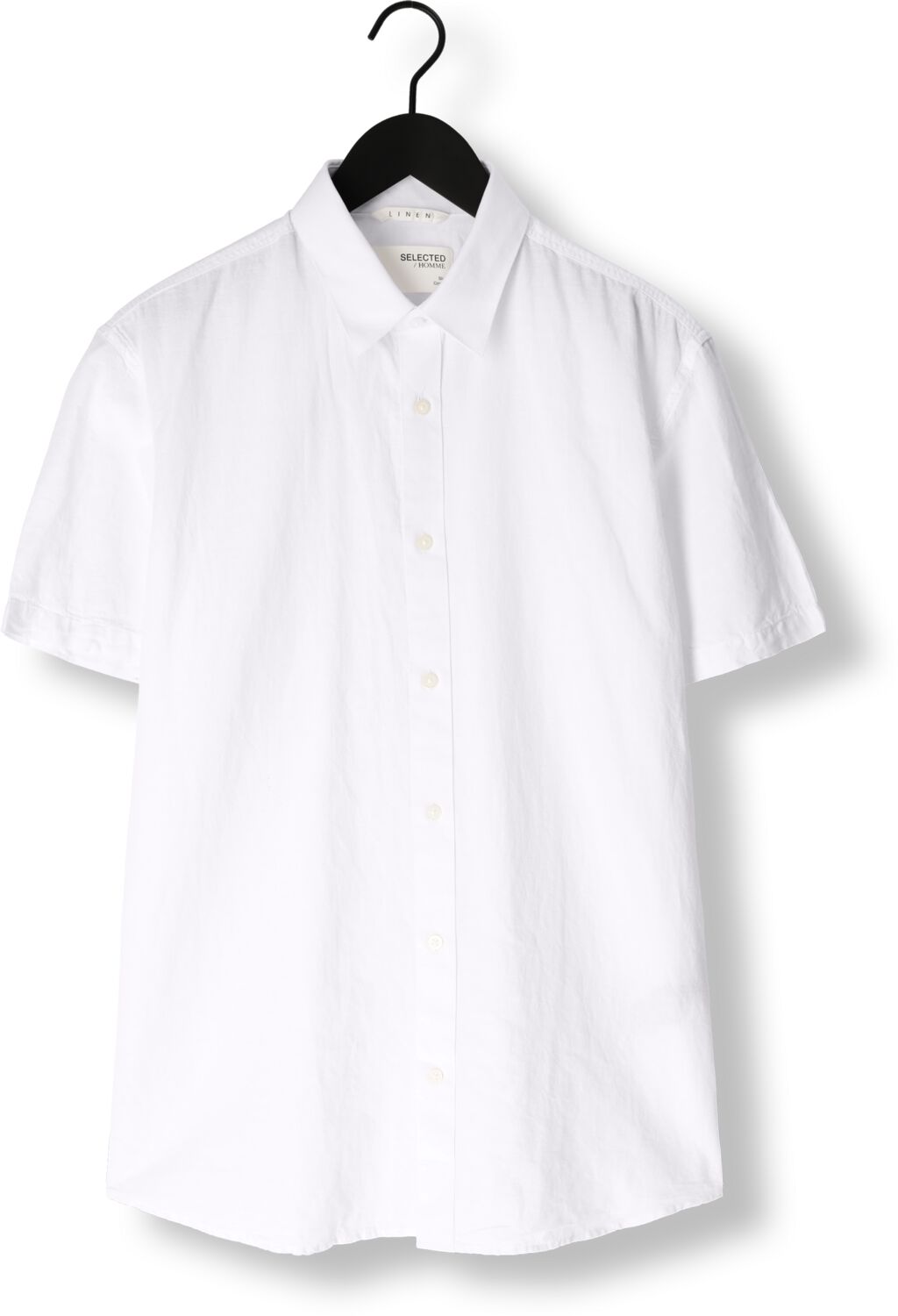 SELECTED HOMME Heren Overhemden Slhslimnew-linen Shirt Ss Classic Wit