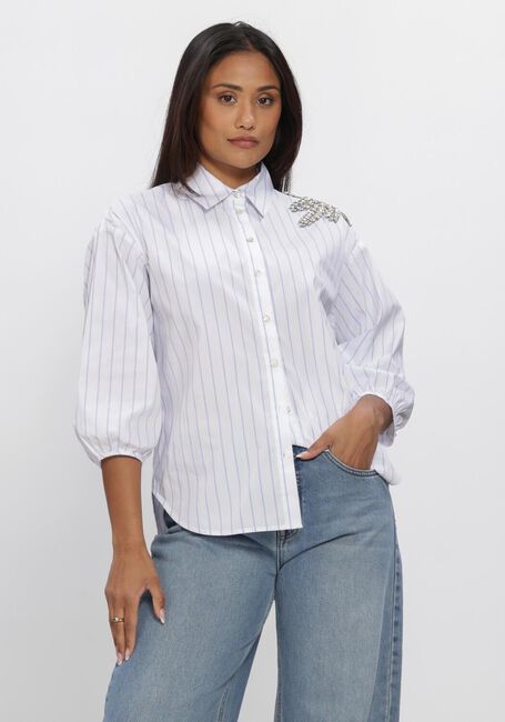 Witte JANSEN AMSTERDAM Blouses PARISA BLOUSE CS 772 STRIPE 3/4 SLEEVE SHINY STONES EMBELLISSEMENT AT SHOULDER - large