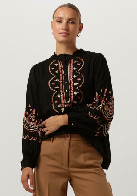 Zwarte SUMMUM Blouse TOP EMBROIDERED CREPE - large