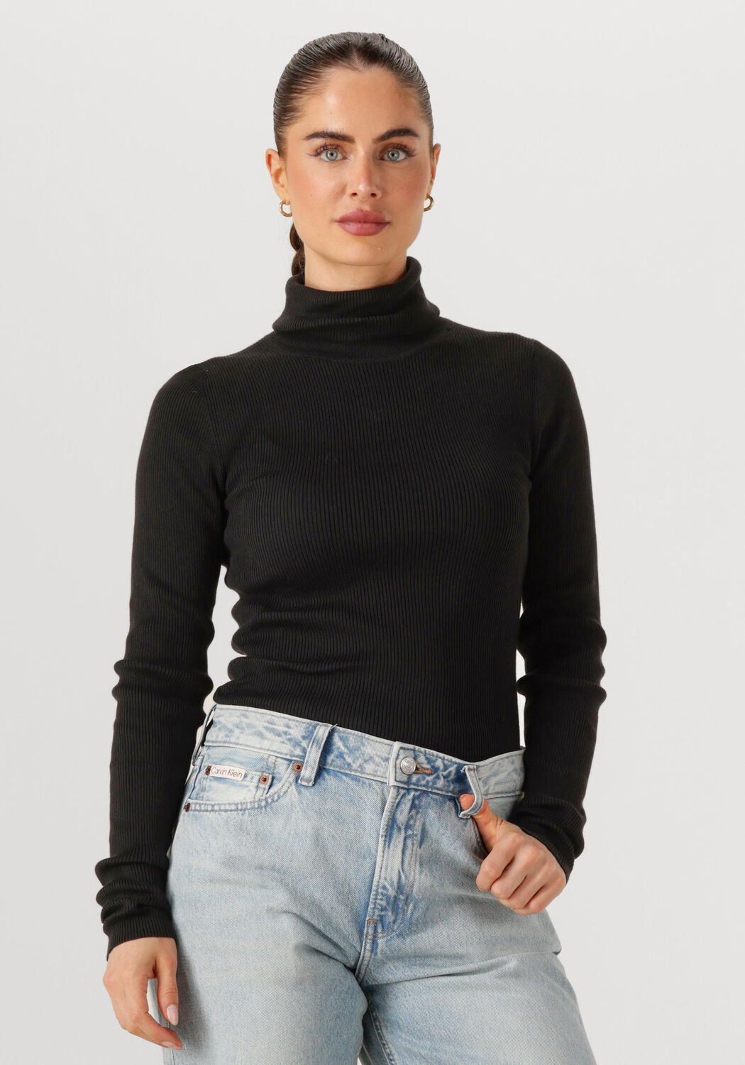 CALVIN KLEIN Dames Truien & Vesten Woven Label Roll Neck Zwart