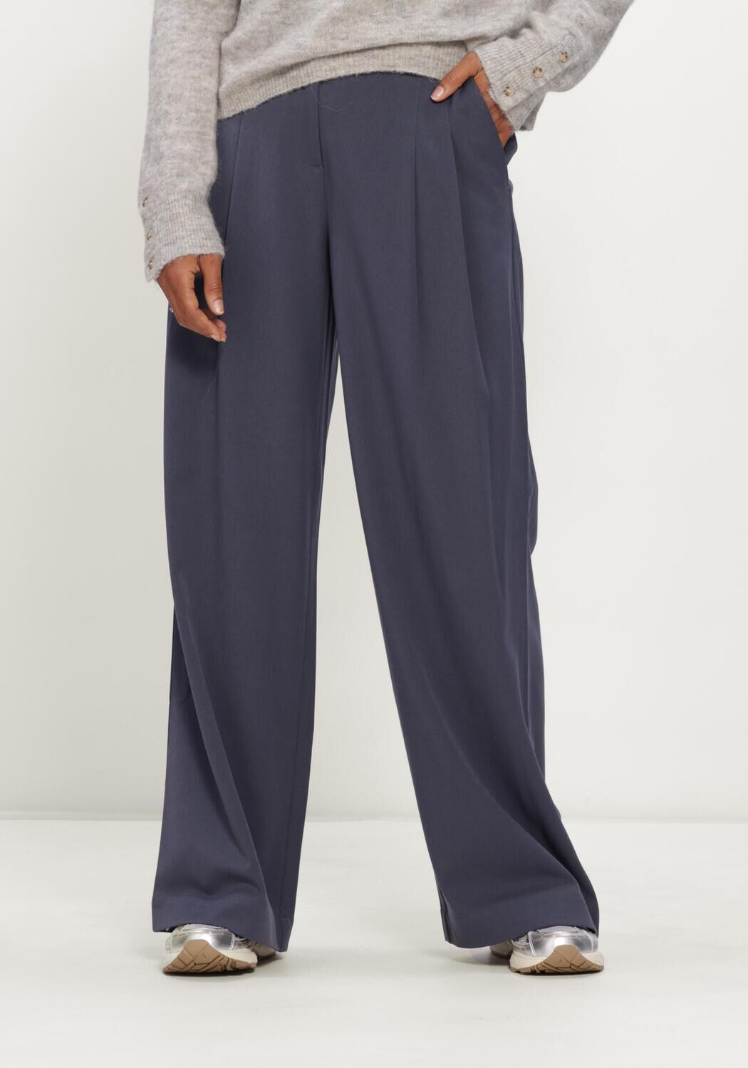 Donkerblauwe MSCH COPENHAGEN Wijde broek MSCHHENRIKA HW PANTS - large