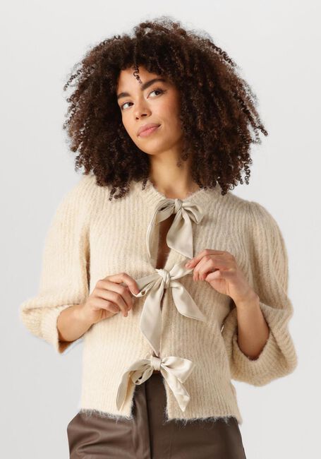 Ecru CO'COUTURE Trui CORALIE CC BOW RIB CARDIGAN - large